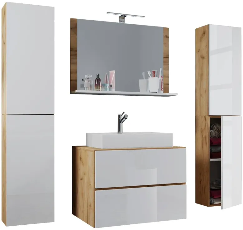 Waschplatz 5tlg-Lendas weiß Eiche Honig Nachbildung weiß B/H/T: ca. 80x52x52 cm