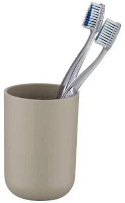 WENKO Zahnputzbecher taupe silber Kunststoff