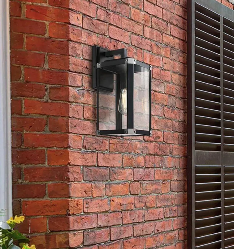 Westinghouse Außenwandleuchte Glendora mattschwarz Metall Glas B/H/L: ca. 18x38x21 cm E27 1 Brennstellen