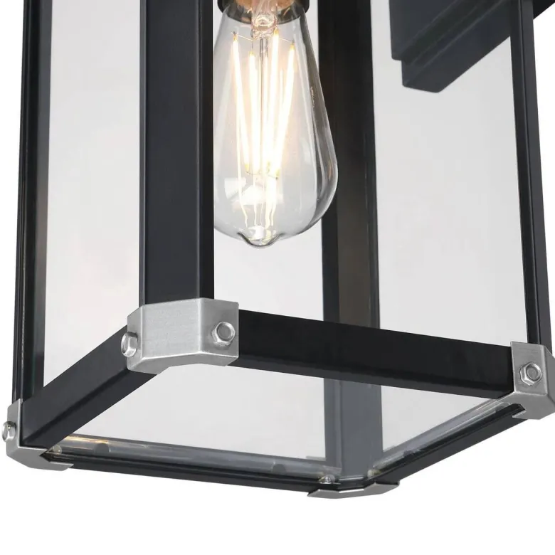 Westinghouse Außenwandleuchte Glendora mattschwarz Metall Glas B/H/L: ca. 18x38x21 cm E27 1 Brennstellen
