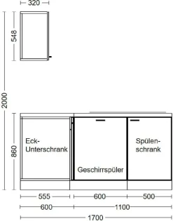 Winkelküche Cara grün matt B/H/T: ca. 280x200x60 cm