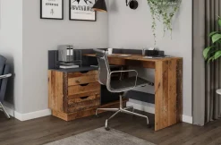 Winkelschreibtisch BELFAST anthrazit Eiche Old Wood Nachbildung B/H/T: ca. 129x83,5x105 cm