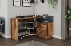 Winkelschreibtisch BELFAST anthrazit Eiche Old Wood Nachbildung B/H/T: ca. 129x83,5x105 cm