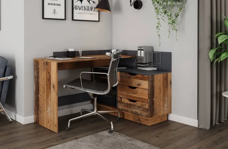 Winkelschreibtisch BELFAST anthrazit Eiche Old Wood Nachbildung B/H/T: ca. 129x83,5x105 cm