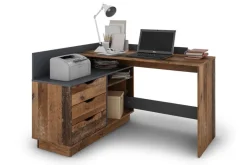 Winkelschreibtisch BELFAST anthrazit Eiche Old Wood Nachbildung B/H/T: ca. 129x83,5x105 cm
