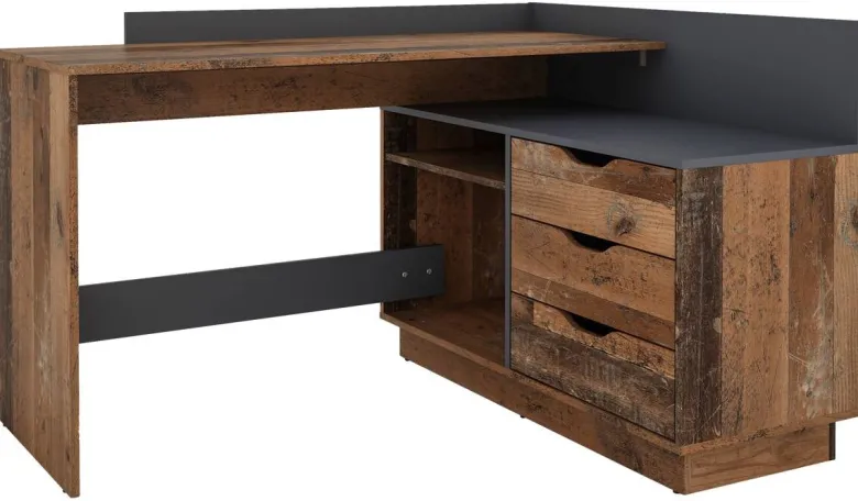 Winkelschreibtisch BELFAST anthrazit Eiche Old Wood Nachbildung B/H/T: ca. 129x83,5x105 cm