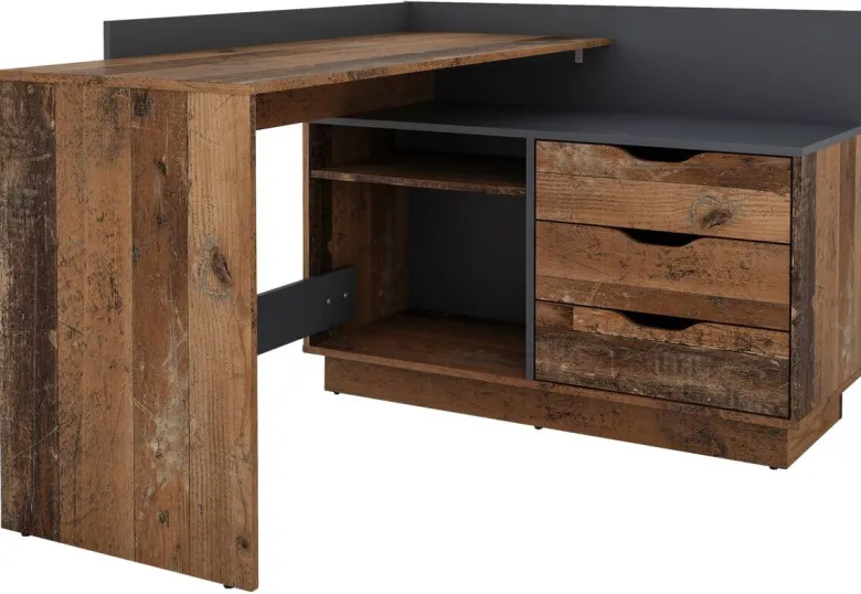 Winkelschreibtisch BELFAST anthrazit Eiche Old Wood Nachbildung B/H/T: ca. 129x83,5x105 cm