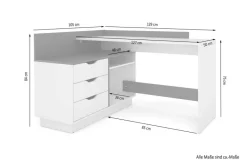 Winkelschreibtisch BELFAST anthrazit Eiche Nachbildung B/H/T: ca. 129x83,5x105 cm