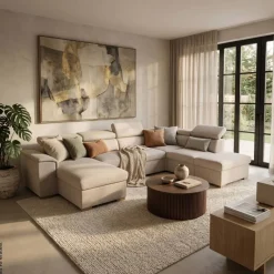 Wohnlandschaft beige Webstoff B/H/T: ca. 326x94x216 cm
