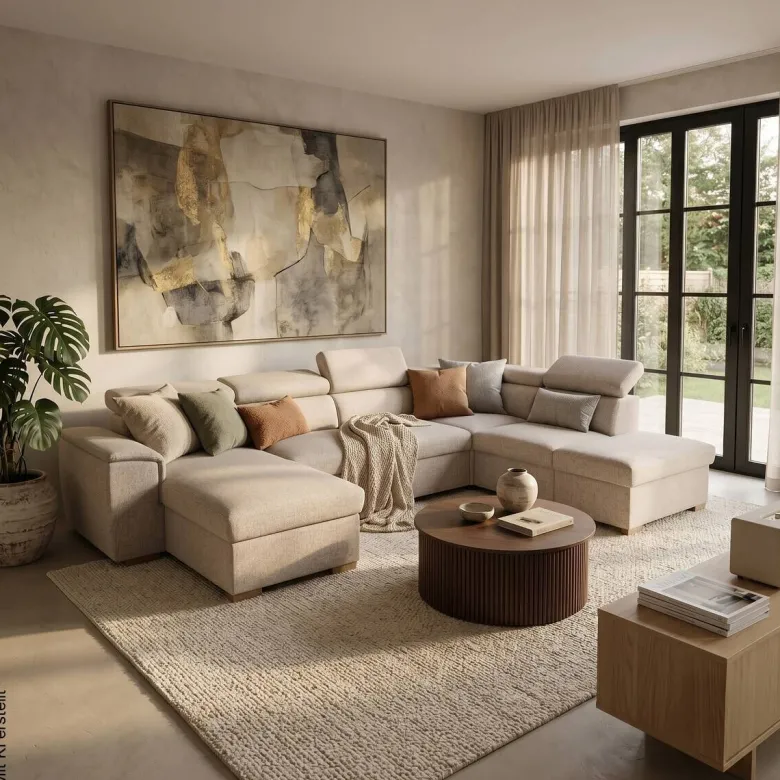 Wohnlandschaft beige Webstoff B/H/T: ca. 326x94x216 cm