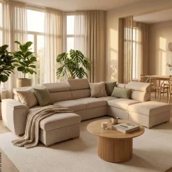 Wohnlandschaft beige Webstoff B/H/T: ca. 326x94x216 cm