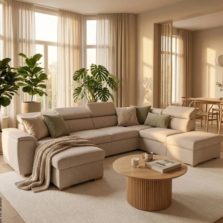 Wohnlandschaft beige Webstoff B/H/T: ca. 326x94x216 cm