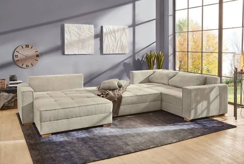 Wohnlandschaft Greige Microfaser B/H/T: ca. 379x86x227 cm