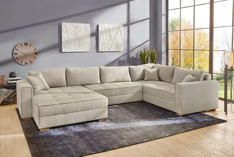 Wohnlandschaft Greige Microfaser B/H/T: ca. 379x86x227 cm