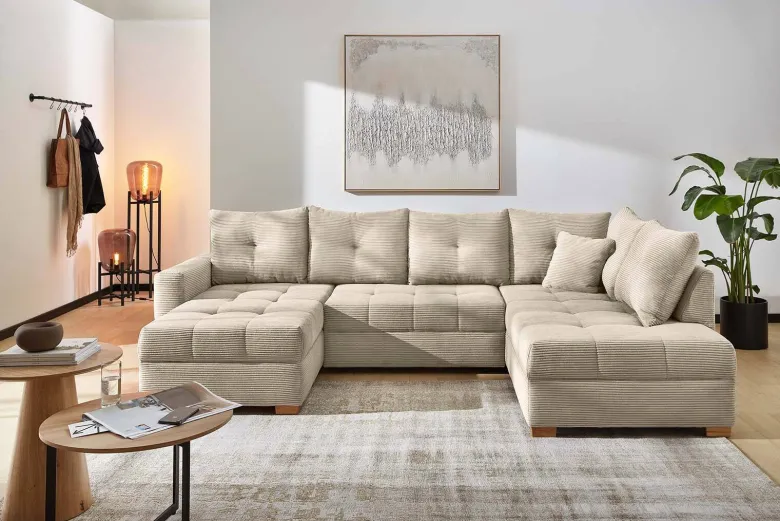 Wohnlandschaft Greige Microfaser B/H/T: ca. 313x92x200 cm