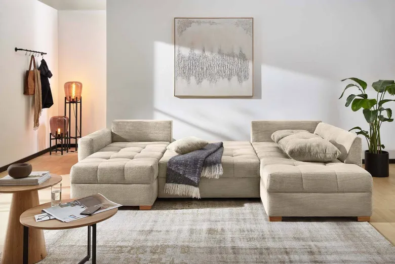 Wohnlandschaft Greige Microfaser B/H/T: ca. 313x92x200 cm