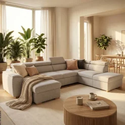 Wohnlandschaft hellgrau Webstoff B/H/T: ca. 326x94x216 cm