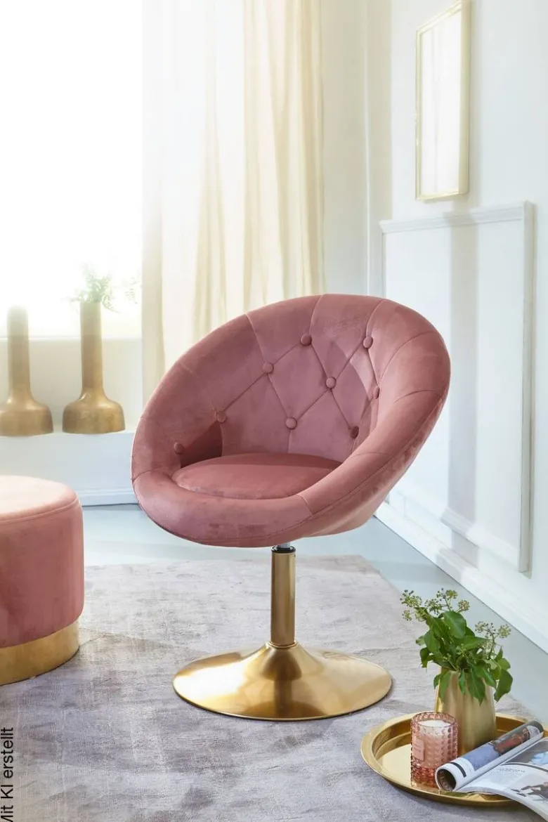 Wohnling Sessel rosa gold Samt Eisen B/H/T: ca. 67x80x62 cm