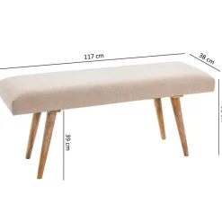 Wohnling Sitzbank beige natur Stoff Echtholz B/H/T: ca. 117x51x38 cm