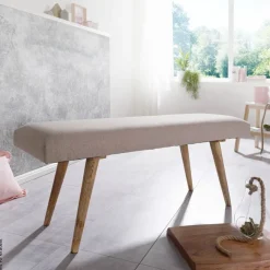 Wohnling Sitzbank beige natur Stoff Echtholz B/H/T: ca. 117x51x38 cm