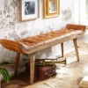 Wohnling Sitzbank braun natur Leder Echtholz B/H/T: ca. 125x50x38 cm