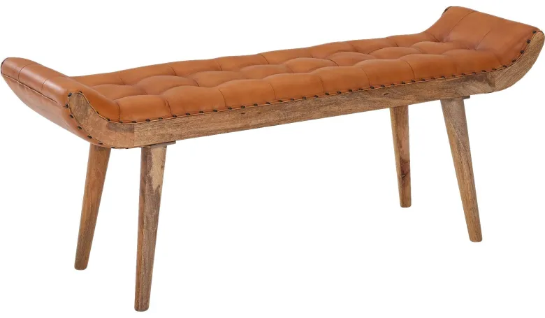 Wohnling Sitzbank braun natur Leder Echtholz B/H/T: ca. 125x50x38 cm