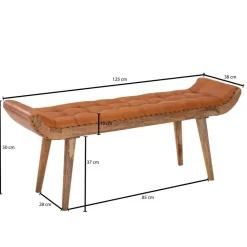 Wohnling Sitzbank braun natur Leder Echtholz B/H/T: ca. 125x50x38 cm