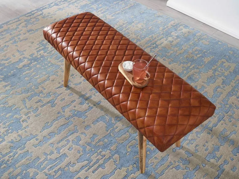 Wohnling Sitzbank braun natur Leder Echtholz B/H/T: ca. 115x53x38 cm
