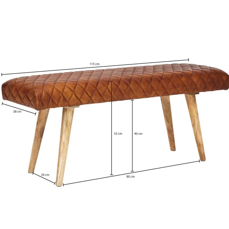 Wohnling Sitzbank braun natur Leder Echtholz B/H/T: ca. 115x53x38 cm