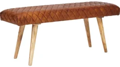 Wohnling Sitzbank braun natur Leder Echtholz B/H/T: ca. 115x53x38 cm
