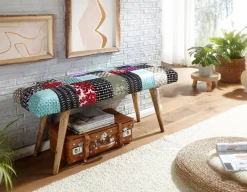 Wohnling Sitzbank bunt natur Stoff Echtholz B/H/T: ca. 117x51x38 cm