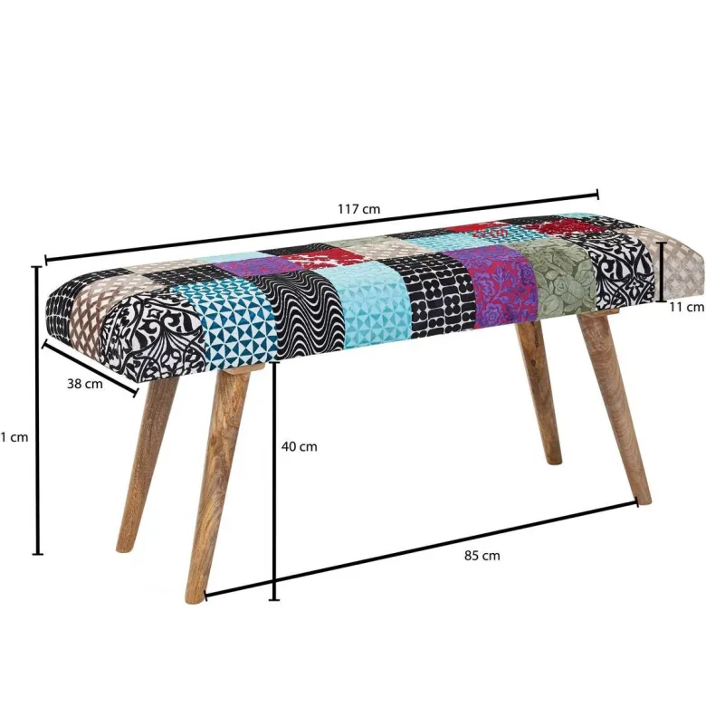 Wohnling Sitzbank bunt natur Stoff Echtholz B/H/T: ca. 117x51x38 cm