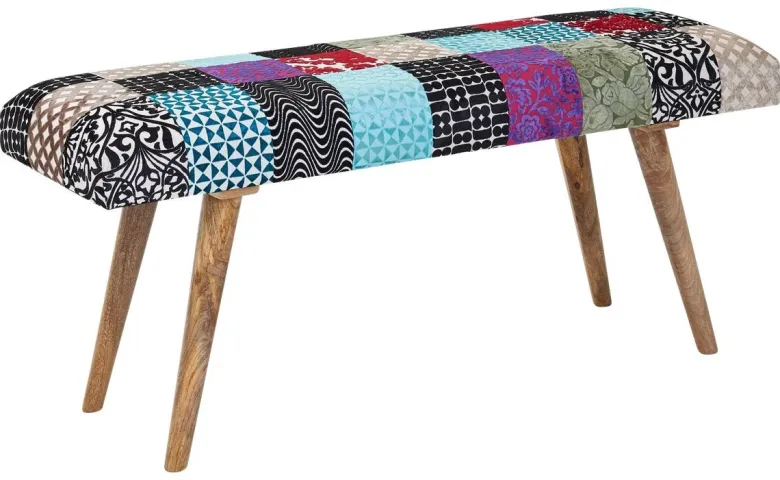 Wohnling Sitzbank bunt natur Stoff Echtholz B/H/T: ca. 117x51x38 cm