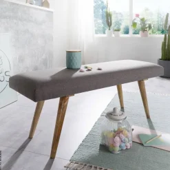 Wohnling Sitzbank grau natur Stoff Echtholz B/H/T: ca. 117x51x38 cm