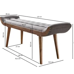 Wohnling Sitzbank grau natur Stoff Echtholz B/H/T: ca. 125x51x38 cm