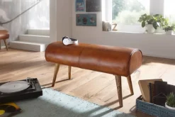 Wohnling Sitzbank natur braun Echtholz Leder