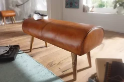 Wohnling Sitzbank natur braun Echtholz Leder
