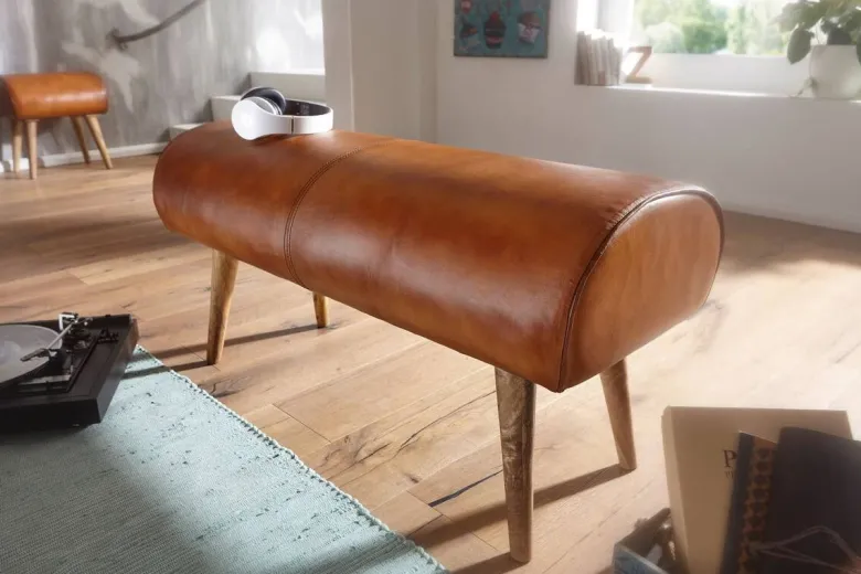 Wohnling Sitzbank natur braun Echtholz Leder