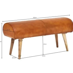 Wohnling Sitzbank natur braun Echtholz Leder