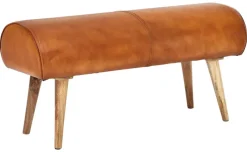 Wohnling Sitzbank natur braun Echtholz Leder