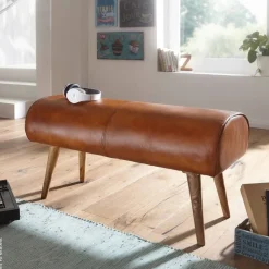 Wohnling Sitzbank natur braun Echtholz Leder