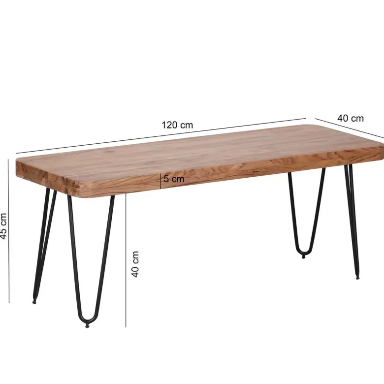 Wohnling Sitzbank natur schwarz Akazie Metall B/H/T: ca. 120x45x40 cm