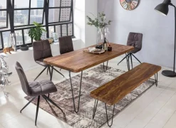 Wohnling Sitzbank natur schwarz Echtholz Metall B/H/T: ca. 120x45x40 cm