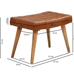 Wohnling Sitzhocker braun natur Leder Echtholz B/H/T: ca. 67x47x39 cm