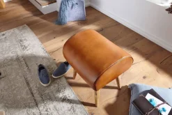 Wohnling Sitzhocker braun natur Leder Echtholz B/H/T: ca. 45x53x40 cm