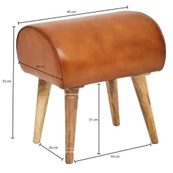 Wohnling Sitzhocker braun natur Leder Echtholz B/H/T: ca. 45x53x40 cm