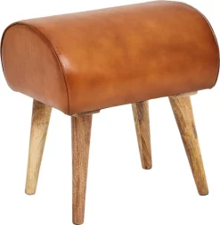 Wohnling Sitzhocker braun natur Leder Echtholz B/H/T: ca. 45x53x40 cm