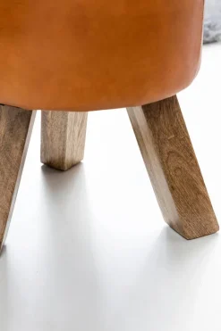 Wohnling Sitzhocker braun natur Leder Echtholz B/H/T: ca. 37x45x37 cm