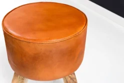 Wohnling Sitzhocker braun natur Leder Echtholz B/H/T: ca. 37x45x37 cm