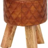 Wohnling Sitzhocker braun natur Leder Echtholz B/H/T: ca. 35x46x35 cm